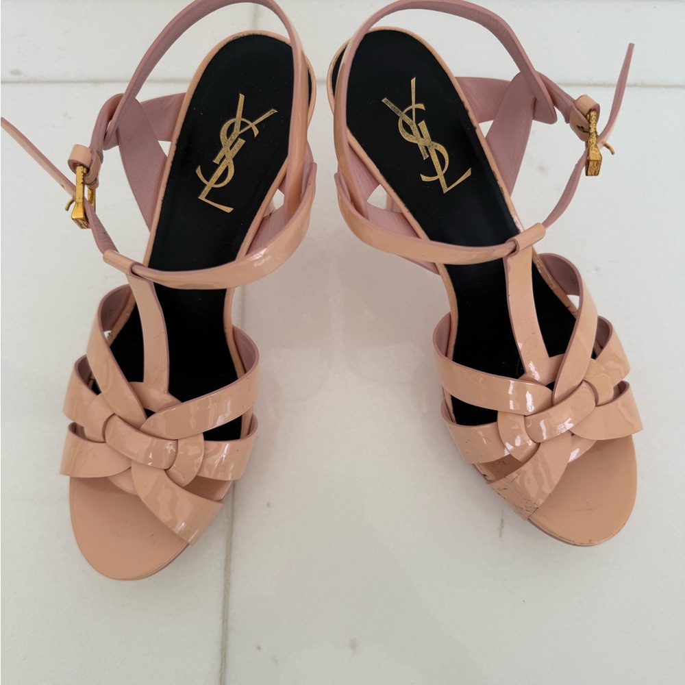 Saint Laurent Pink Stiletto Sandals with Ankle Strap